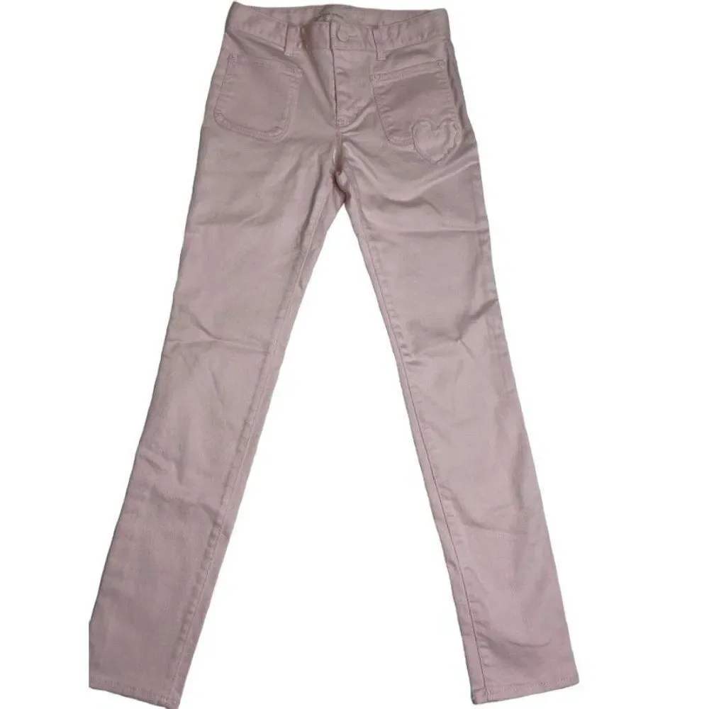Girls Light Pink Denin‎ Jeans Hearts Adjustable Waist Super Skinny 12 Slim NEW